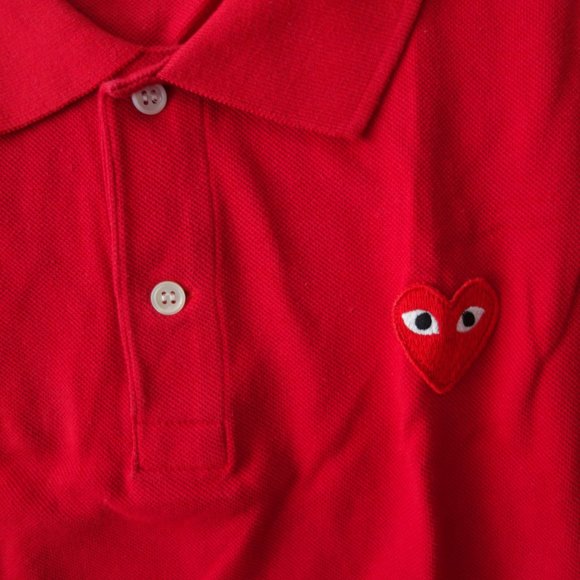 PLAY COMME des GARCONS Red Made in Japan 100% Cotton Polo Shirt AZ-T006 Size XL - Picture 2 of 10